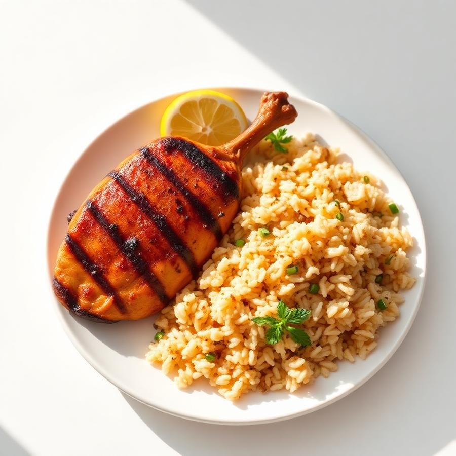 Grilled spiced chicken with rice and lemon
