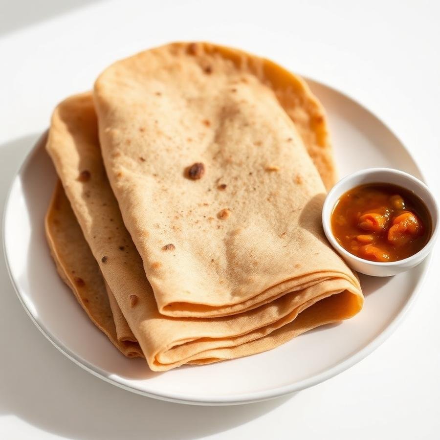 Folded kisra flatbread with a side of sauce